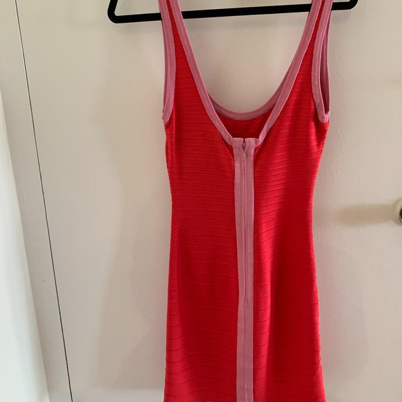 Herve Leger Red Bandage Dress with Pink Trim - Picture 3 of 4